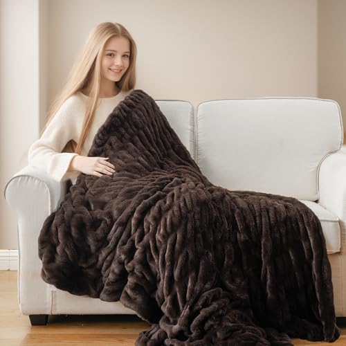 Battilo Dark Brown Faux Fur Throw Blanket for Bed, Double Side, 60"x80" - Image 3