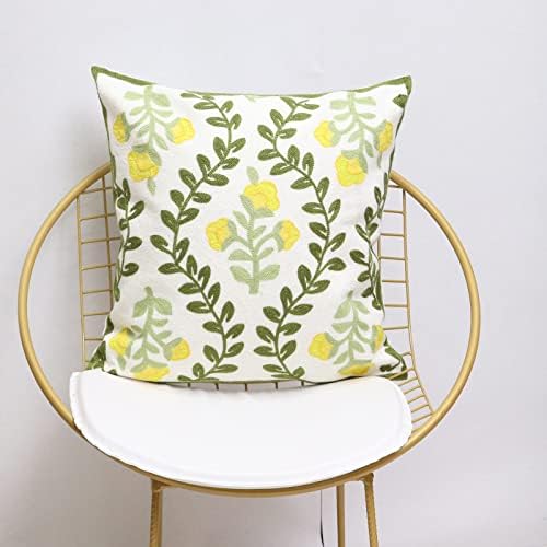 Set of 2 Embroidered Decorative Throw Pillow Covers Couch Square Pillowcases Cushion for Bedroom Sofa Farmhouse Decor 18x18 Inch (Yellow Floral) - Image 6