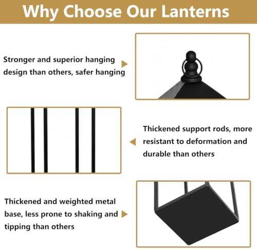 Black Floor Lanterns for Outdoor Indoor, Tall Metal Candle Lantern Set of 3 - Image 6