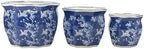 Galt International White & Blue Crane Round Fluted Floral Porcelain Ceramic Plant Flower Planter Pot Set of 3 (7.5", 10", 13") Garden Pots Chinese Asian Design - Image 6