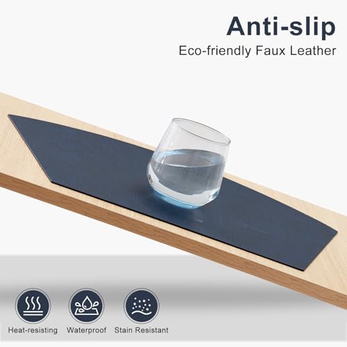 Homaxy Wedge Faux Leather Placemats for Round Table, Set of 6, Navy Blue - Image 3