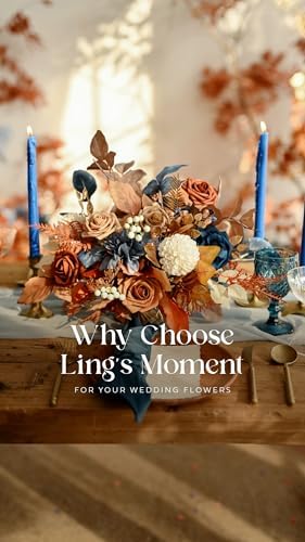 Ling's moment Artificial Wedding Fall Flowers Grand Combo, Orange & Navy - Image 4