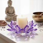 Large Crystal Lotus Tealight Candle Holder for Up to 6" Diameter Pillar Candle Plate Candlestick,Chunky Glass Votive Stand for Wedding, Party, Table Centerpiece Decor and Yoga Meditation (2, Purple) - Image 6