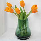 Relexome Green Glass Flower Vase for Centerpieces Bouquet Flowers Modern Wide Mouth Glass Vase Decorative Bud Vases for Home Decor, Living Room, Kitchen, Dining Table, Entryway 7.3 Inch - Image 5