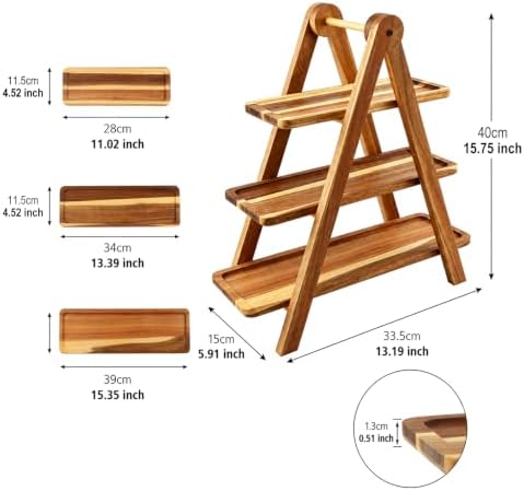 3 Tier Acacia Wood Serving Tray, Tiered Food Display Stand, Detachable Stable Pyramid Tray for Cupcake, Cheese, Fruit, Dessert, Great for Dinner Party & Tabletop Decoration - Image 2