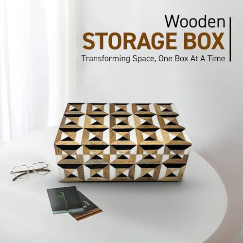 Perilla Home Home Decor Decorative Storage Wooden Box Small Era Organizer Tool Stash Card Craft Trinket Memory Keepsake Jewelry Box for Men and Women, Gifts For All, Brown, Black and Off White - Image 2