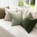 MIULEE Green and White Boho Linen Pillow Covers 20x20 Inch Pack of 4 - Image 2