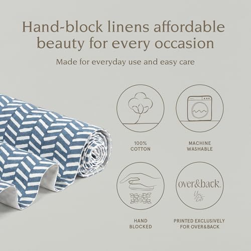 Over&Back 18x90 Hand-Blocked Printed Cotton Table Runner - Washable Table Runners for a Custom Home Decor Tablescape - Perfect for Coffee Table, Dinner Table, Living Room, and More - Blue Herringbone - Image 2