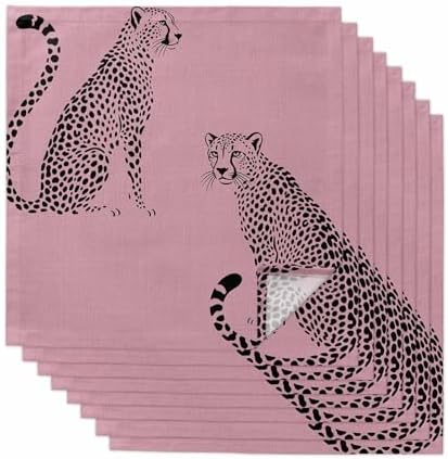 Leopard Print Cloth Napkins Set of 8, Holiday Napkins for Baby Shower, Minimalist Wildlife Skin Texture Pink Washable Reusable Dinner Napkin for Cocktail Wedding Party, 20 x 20 Inch by Boanket