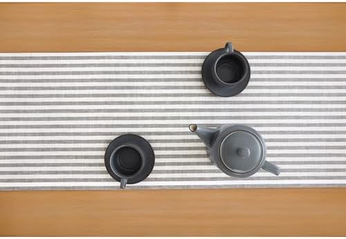 Solino Home 100% Linen Table Runner, 14 x 120 in, Grey and White Striped - Image 3
