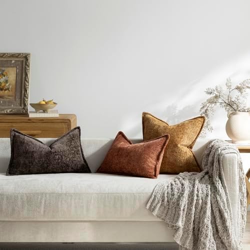 DEZENE Pack of 2 Golden Brown Euro Shams Pillow Covers 26x26 Cozy Soft Chenille Decorative Throw Pillow Covers Accent Vintage Square Couch Pillow Covers for Home Decor Bed Sofa Living Room - Image 6