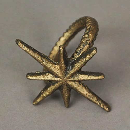 Set of 6 Mid-Century Starburst Napkin Rings, Antique Gold Cast Iron - Image 2