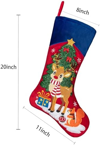 LUBOT Set of 4 Christmas Stockings Embroidered 20" Velvet Large Family Xmas Tree Stocking 4 Pack Shining Cute Cartoon Soft Luxury Stocking Fireplace Hanging Decor - Image 5