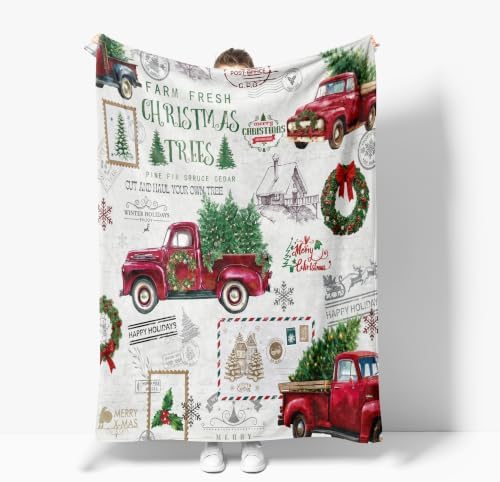 Christmas Truck Throw Blanket, Red Pickup Flannel, 80 x 60 - Image 6