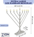 Large 23" Rambam Angled Electric Menorah with Flame Shaped Bulbs Traditional V-Shaped USB Display Electronic Hanukkah Minorah Includes 10 E10 Bulbs Chanukah Decorations By Zion Judaica (Satin Silver) - Image 2