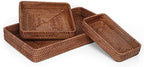 YANGQIHOME Rattan Serving Tray Set of 3, Rectangular Woven Tray, Natural Wicker Decorative Serving Tray, CoffeeTabletop Vanity Organizer, Bathroom Kitchen Counter,Dark Brown by YANGQIHOME