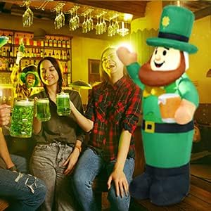 4 Ft Inflatable St Patricks Day Leprechaun Lighted Blow Up Shamrock Outdoor Yard Decoration with LED Light for Yard Garden Lawn Holiday - Image 7