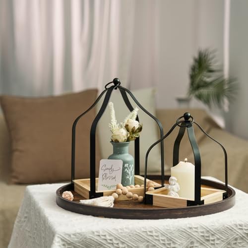 Romadedi Rustic Wood Lantern Set of 2, 8.7" & 11.8" Tall - Image 6