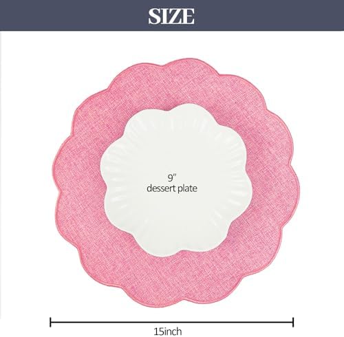 AHHFSMEI Round Faux Linen Placemats Set of 8 Heat Resistant Non-Slip Stain Proof Table Mats for Kitchen Dining Elegant Decor Place Mats (8, Pink) - Image 2