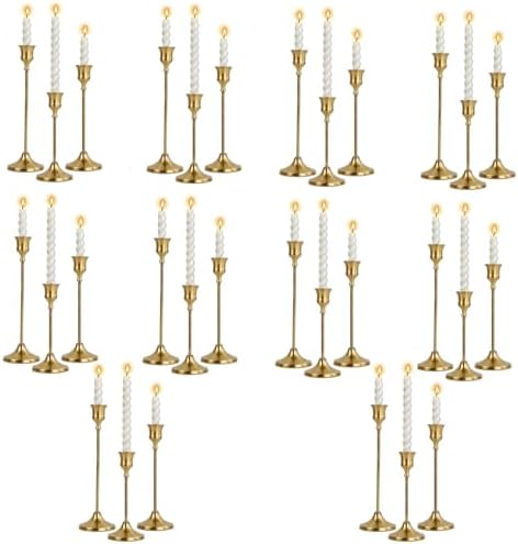 10 Sets Candle Holder Brass Metal Candlestick Holders -Vintage Modern Metal Taper Candle Holders, Decorative Centerpiece for Table Mantel, Wedding Kitchen Home Decor, Wedding Gift,30Pcs by Unknown