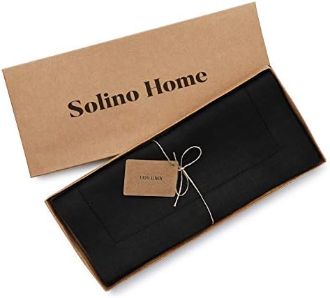 Solino Home 100% Pure Linen Dining Table Runner Black Hemstitch, 14 x 72 in - Image 5