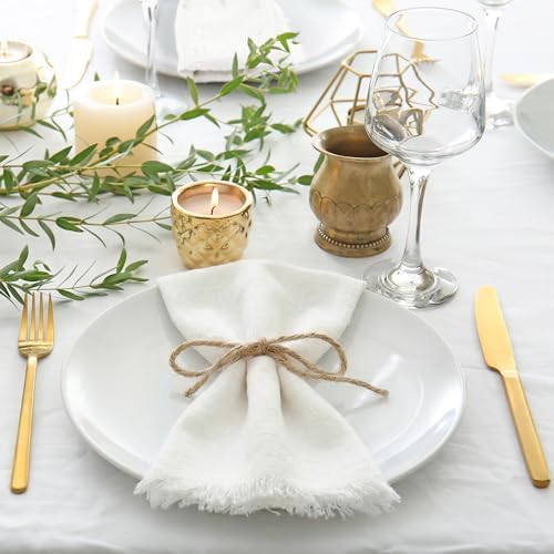 TURSTIN 24 Pieces Cotton Linen Cloth Napkin Handmade Cloth Napkin with Fringe 17 x 17 Inch Soft Cloth Dinner Wedding Napkin Square Rustic Fringe Table Napkin for Parties, Weddings, Ivory White - Image 5