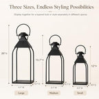 20" 15.7" 12" Lanterns Decorative Indoor Outdoor, Black Metal Set of 3 - Image 3