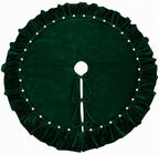 DarkGreen Velvet Christmas Tree Skirt with Ruffled Edge&Pearls,60" - Image 5