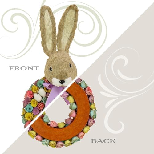 National Tree Company 24 in Artificial Easter Wreath Decorated with Colorful Wood Curl Flower Blooms, Pastel Eggs, Ribbon, Bunny Head, Indoor or Covered Outdoor Easter Decoration, Front Door Wreath - Image 4