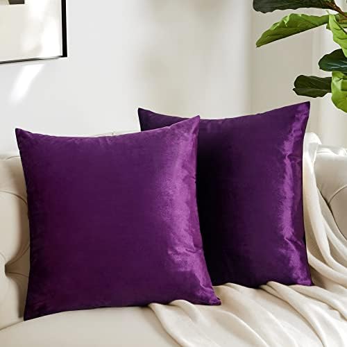 GIGIZAZA Purple Velvet Decorative Throw Pillow Covers Cushion Cover Set of 4 Luxury Pillow Cases for Sofa (18x18inch(45x45cm)-4pcs, Purple) - Image 2