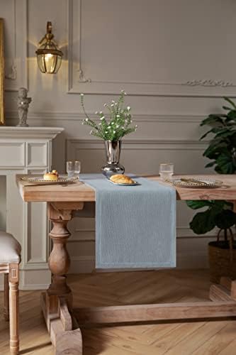 ZeeMart Burlap Style Farmhouse Table Runner, 14x108 Inches Light Dusty Blue - Image 3