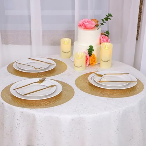 Snowkingdom Gold Placemats Set of 18, 15 Inch Round Vinyl Metallic Place mats, Golden Washable Easy Clean Wipeable Non Slip Stain Resistant Kitchen Dining Table Mats for Halloween Party Decoration - Image 6