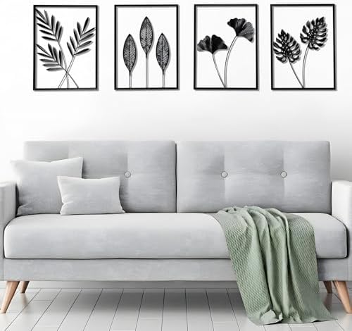 Black Metal Wall Art Frame Decor for Livingroom, 4PCS, Plant Themed, 17x12" - Image 2