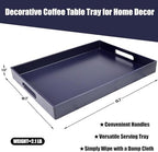 Navy Blue Serving Tray for Coffee Table, Rectangular Plastic Decorative Tray with Handles for Entertaining, Outdoor Patio, Living Room, Ottoman, Bathroom Counter, 11.8”*15.7”*1.6” - Image 2