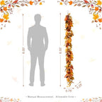 Glitzhome Fall Garland for Mantle, 6ft Velvet Pumpkin Garland with Pinecones Berries and Leaves, Fall Leaf Decor for Fireplace Shelf Home Display - Image 2