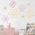 Wesiti 9 Pcs Boho Nursery Decor 3 Size Daisy Flower and Butterflies Woven Macrame Wall Hanging for Home Nursery Bedroom Dorm Wall Art (Bright Color) by Unteilti