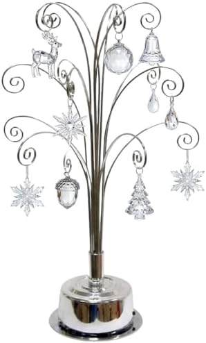 HOHIYA Rotating Ornament Display Stand 15 Hook Silver Metal Tree by HOHIYA