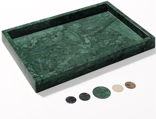 YMXYJM Real Natural Marble Tray for Bathroom, Genuine Marble Stone Vanity Tray, Luxury Storage Trays for Kitchen, Vanity, Home Decor, Dresser, Non-Resin/Non-Ceramic, 12"x 8"x 1.2", Dark Green by YMXYJM