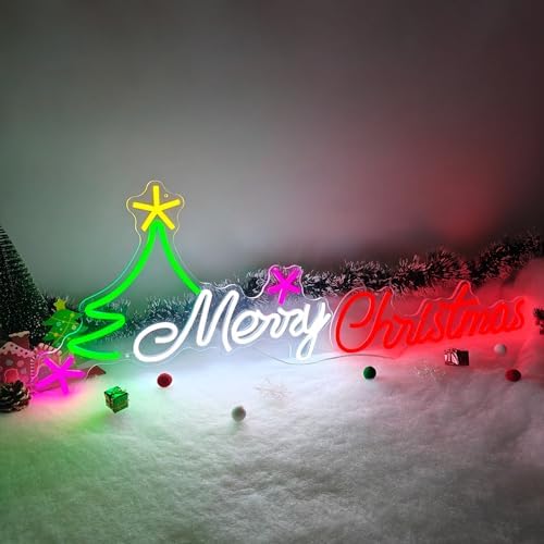 Large Merry Christmas Neon Sign for Wall Decor 19.69 * 13.11&18.11 * 6.57inch Merry Christmas Led Sign Dimmable Xmas Tree Neon Light Up Signs for Xmas Party Window Home Bar Club Shop Decoration Gifts - Image 2