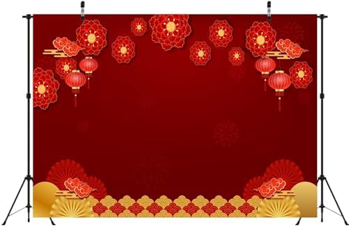 BELECO 20x10ft Fabric Chinese New Year Backdrop Lunar New Year Decorations Red Lanterns Flowers Spring Festival Party Background Banner Holiday Photoshoot Studio Props - Image 4