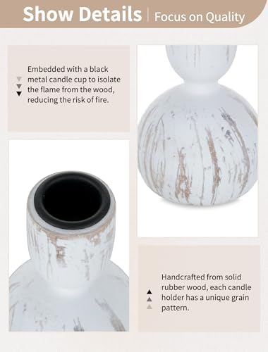 NUPTIO Wooden Taper Candle Holders, Set of 3 White Candlesticks - Image 3