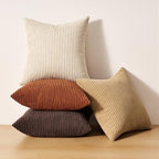 Topfinel Beige Brown Gradient Farmhouse Pillow Case 24x24 Decorative Pillow Covers Set of 4 Rustic Modern Soft Corduroy Striped Cushion Covers for Sofa Couch Living Room Bedroom - Image 6