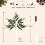 12 Artificial Christmas Cedar Stems, 17.5", with 5 Pine Cone Picks - Image 2