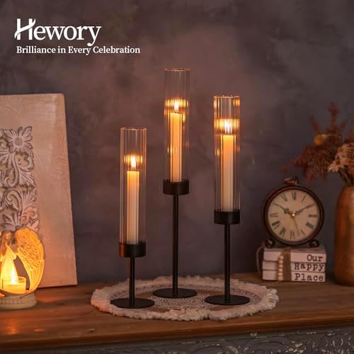 Hewory Black Hurricane Candle Holders: 12 PCS Tall Taper Candlestick Candle Holders Bulk for Candlesticks Candle Sticks Holder Decor for Table Centerpiece Wedding Party Christmas Decorations - Image 4