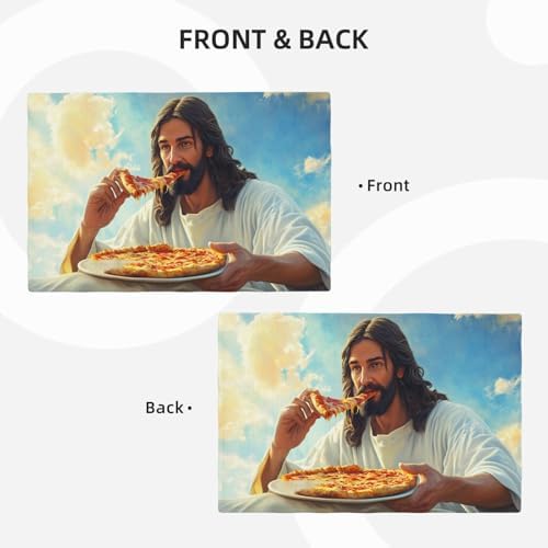 Jesus Eats Pizza Placemats Set of 6 Funny God Table Mats Christian Place Mats Decor Imitation Linen Heat Resistant Tablecloth for Dining Decoration Kitchen Party Restaurants 12''x18'' - Image 5