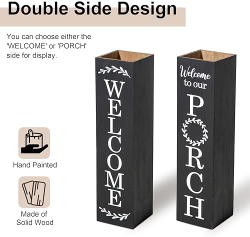 Glitzhome 30"H Wooden Rustic WELCOME Porch Sign, Boxed Double Sided Rustic Home Porch Sign for Front Porch Decor, Black - Image 5