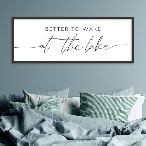 Better To Wake At The Lake Sign Above Bed Wall Decor, 40"×15", Black - Image 3