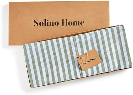 Solino Home 100% Pure Linen Table Runner, 14 x 90 in, Green, Amalfi Stripe - Image 5