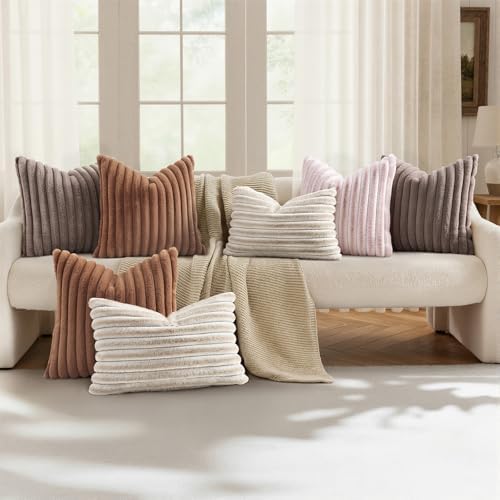 decorUhome Fall Faux Fur Throw Pillow Covers 24x24 Set of 2 Brown - Image 5