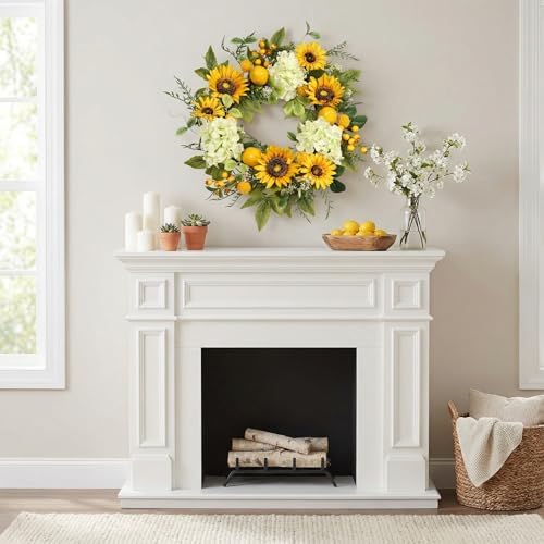 Sunflower Wreath with Hydrangeas, Lemons, Big Berry,Summer Wreath for Front Door, Unique Housewarming Gift,mother'day Gift,Farmhouse Porch Decor, Wall Decor-22IN - Image 3